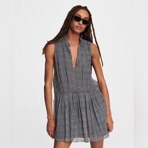 Rag & Bone Carly Sleeveless Silk Blend Mini Dress Black & White Check - Size XS
